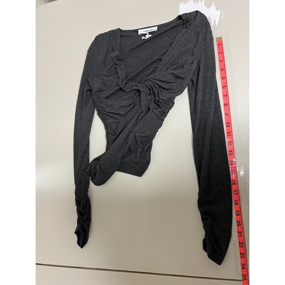 FRAME Charcoal V-Neck Twist Front Top Small Ruched Modal Long Sleeve Blouse NWOT - Picture 10 of 14